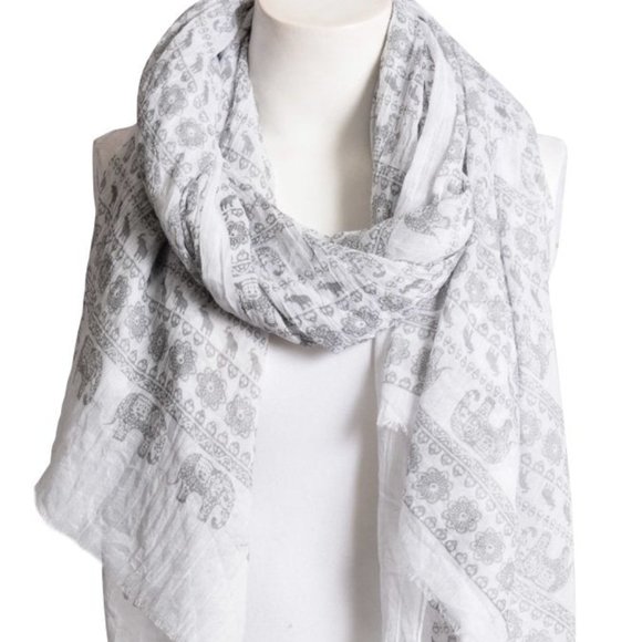 Gray & White Lightweight Elephant Boho Scarf - Picture 1 of 2